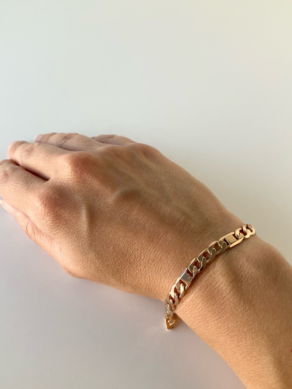 Gourmette Link Chain Bracelet | Gold Plated 7.2" | Minimalist Flat Curb Jewelry